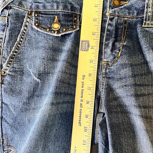 Mixit Embroidered Flare Jeans in Blue with Yellow Accents Size 6 - Picture 14 of 16